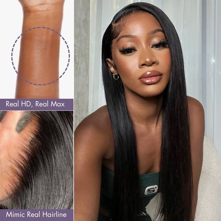 PreMax Wigs - Flexi-Fit Silky Straight Invisi Drawstring Cap & HD Lace & Regular Lace Glueless 13x4 Frontal Lace Human Hair Wig Pre-Cut Lace-15