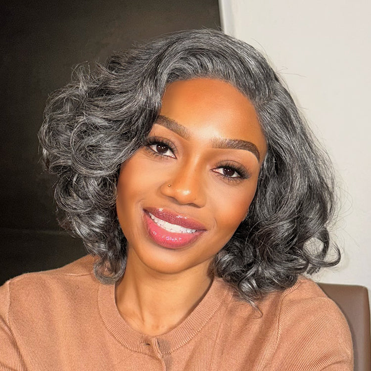 Worth I Mature Boss Salt and Pepper Bouncy Egg Curls Glueless Minimalist HD Lace Grey Wig-01