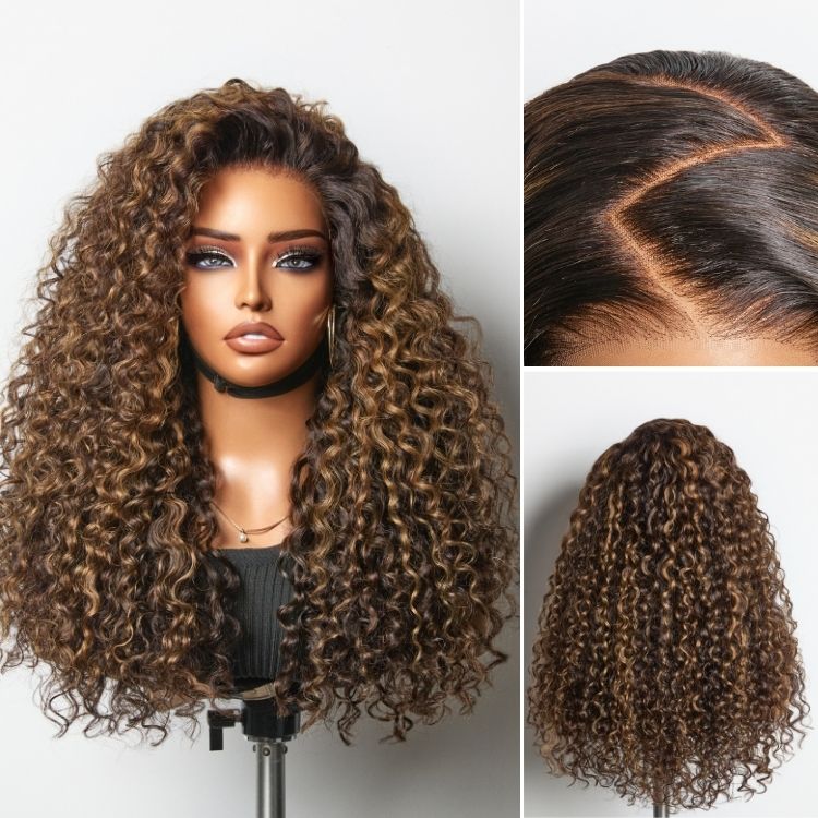 New Customers Only | Luvme All-Day Comfort™ Wig PartingMax Brown Highlights Funmi Curly 7x6 Closure HD Lace Glueless Wig Pre Cut Lace-01