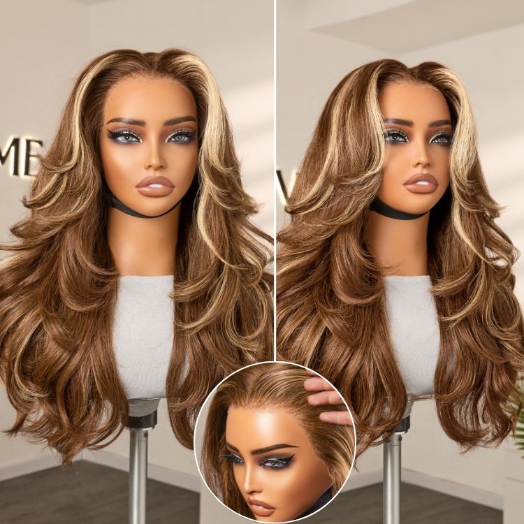 PreMax Blonde Highlight Layered Body Wave Glueless 13x4 Frontal Lace Long Wig Human Hair Pre-Cut Lace-01