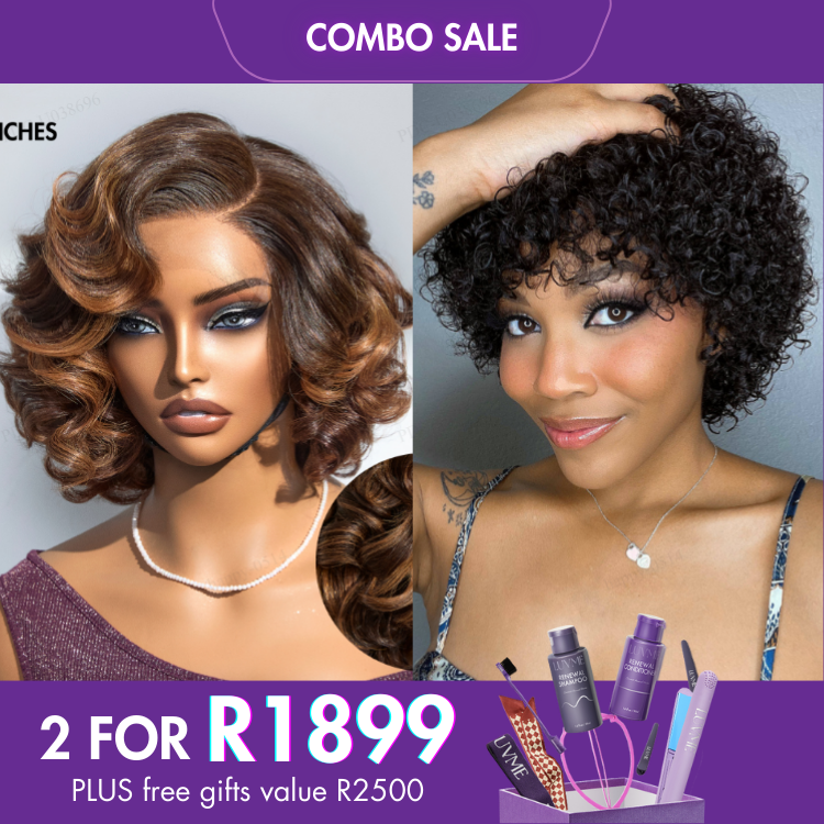 2 For 1 | Brown Ombre Highlight Loose Wave HD Lace Glueless C Part Wig + Ultra Natural Lightweight Bouncy Glueless Wig With Bangs-04