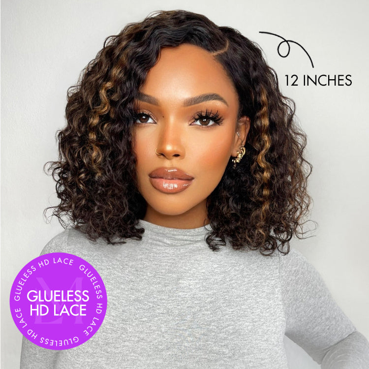 Oultet | Blonde Highlight Short Curly Glueless Minimalist HD Lace Human Hair Wig-02