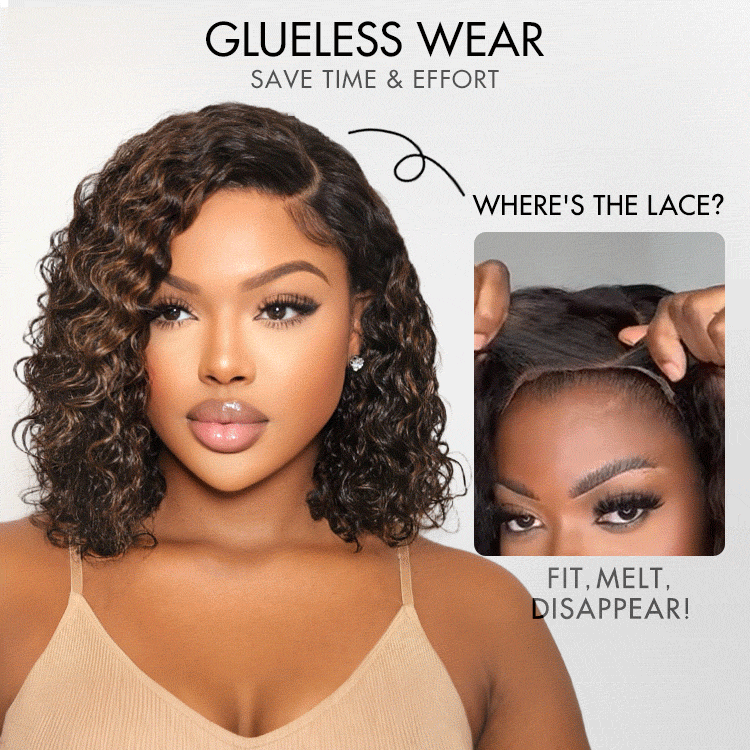 Oultet | Blonde Highlight Short Curly Glueless Minimalist HD Lace Human Hair Wig-06