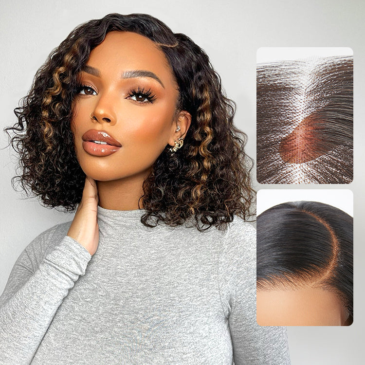Oultet | Blonde Highlight Short Curly Glueless Minimalist HD Lace Human Hair Wig-01