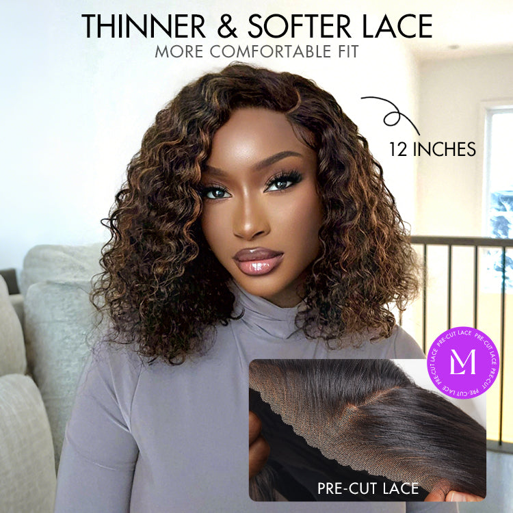 Oultet | Blonde Highlight Short Curly Glueless Minimalist HD Lace Human Hair Wig-07