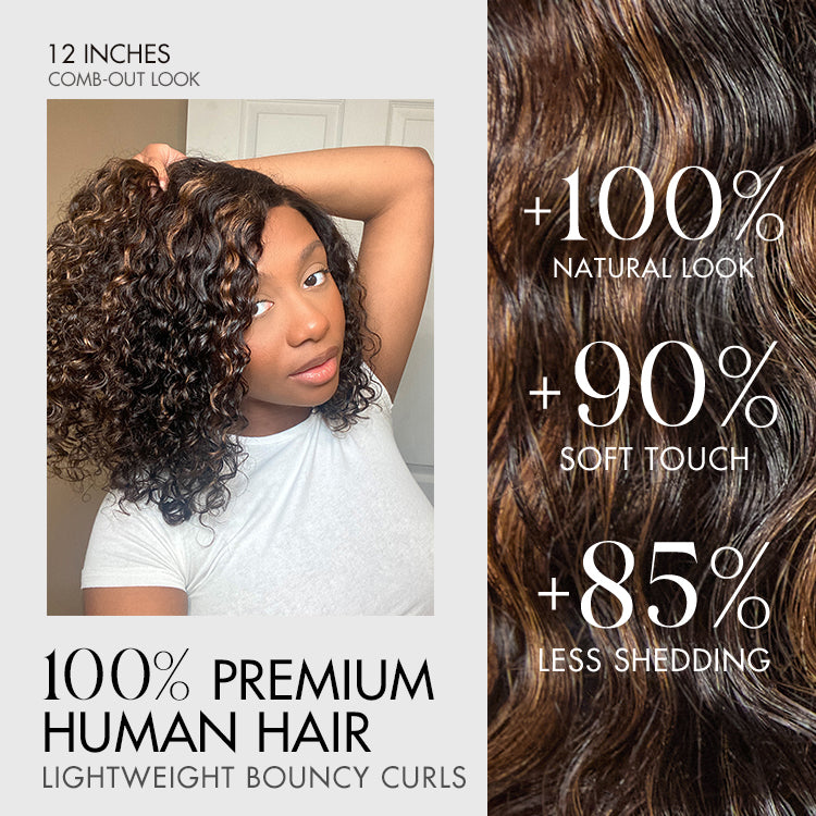 Oultet | Blonde Highlight Short Curly Glueless Minimalist HD Lace Human Hair Wig-08