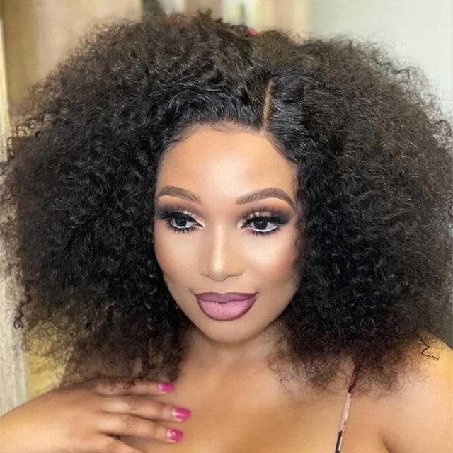 Natural Black Afro Kinky HD Lace Glueless Wig Side Part-01