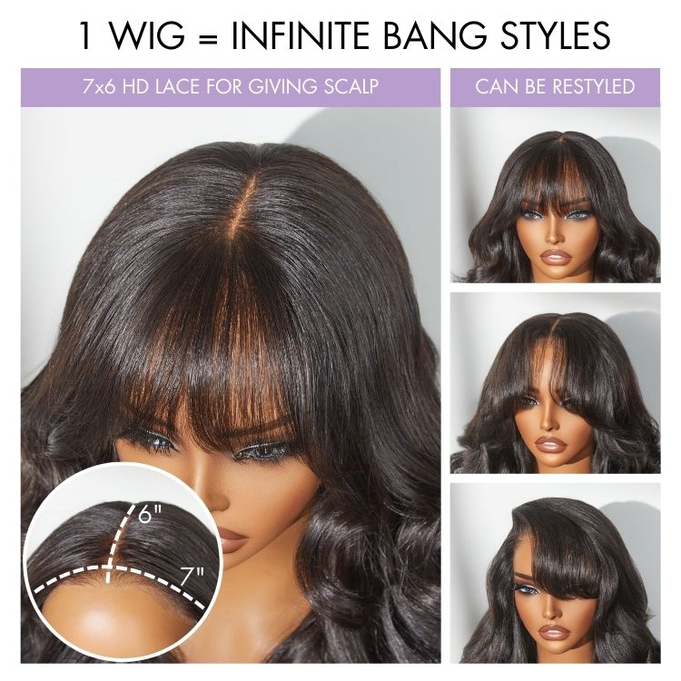 Luvme All-Day Comfort™ Wig Ombre Blonde Highlight Loose Body Wave Glueless 7x6 Closure HD Lace Human Hair Wig with Bangs Pre-Cut Lace-19