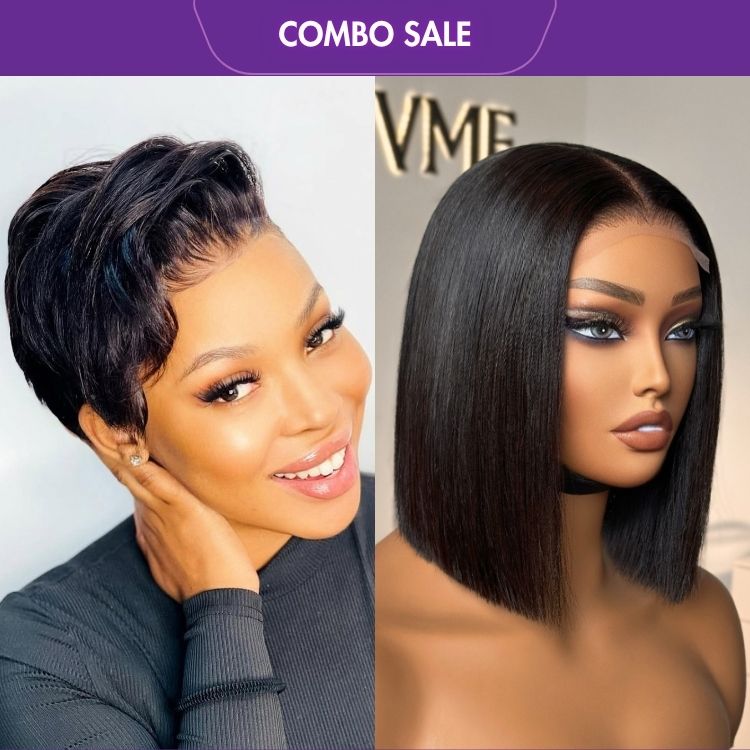 2 For 1 | Super Hot Pixie Cut Glueless HD Lace Wig + 4x4 Lace Blunt Cut Bob Wig Bone Straight-01