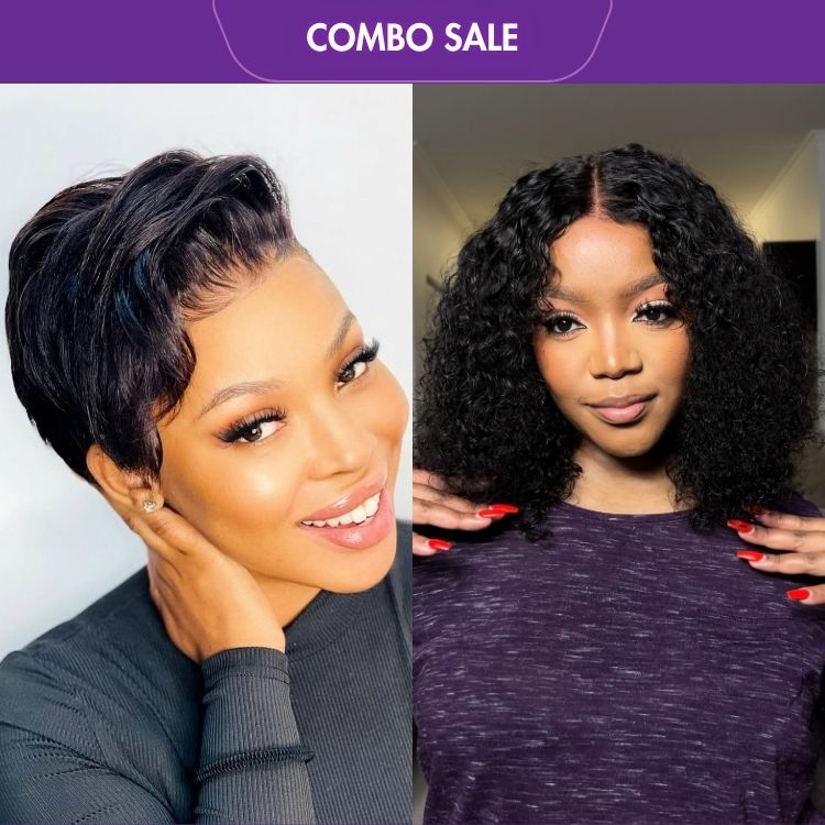 2 For 1 | Super Hot Pixie Cut Glueless HD Lace Wig + Deep Curl Bob Glueless 4x4 Closure Lace Wig-01