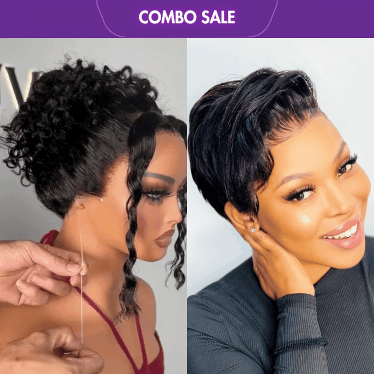 2 For 1 |  Super Hot Pixie Cut Glueless HD Lace Wig + Glueless 360 Lace Super Natural Hairline Water Wave Free Part Wig-04