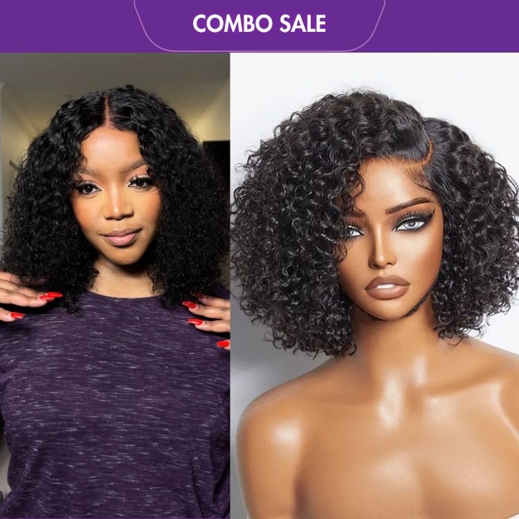 2 For 1 | Highlight Brown Deep Wave 4x4 Closure Lace Wig + Trendy Short Cut Curly Glueless HD Lace Wig-01