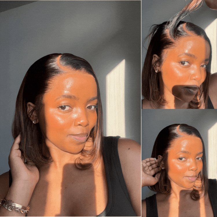 [khafulwanda]'s Special LinkPreMax Wigs | Brown Highlight Silky Blunt Cut Bob Glueless Lace Wig With Pre-Bleached Pre-Plucked Pre-Cut Lace-23