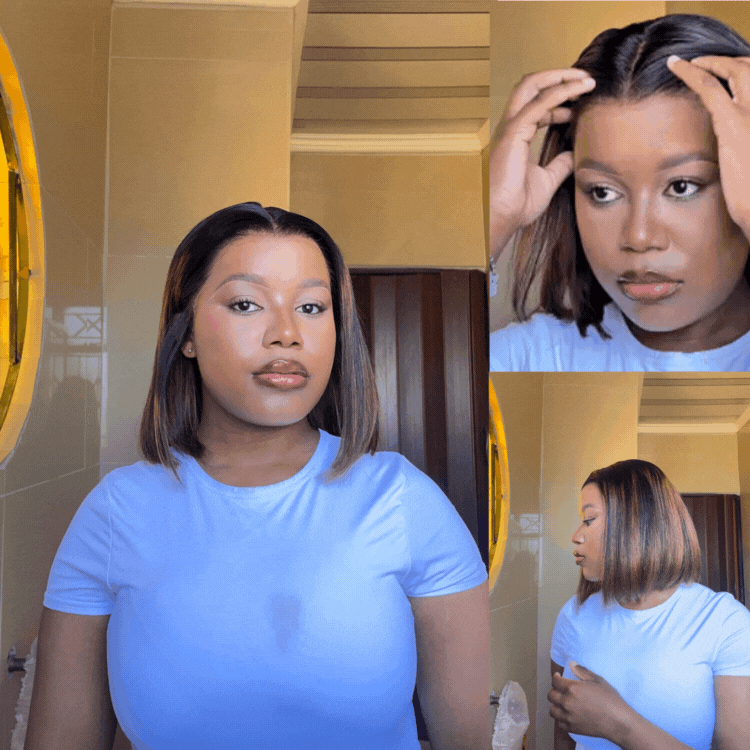 [keneilwe.__]'s Special Link  PreMax Wigs | Brown Highlight Silky Blunt Cut Bob Glueless Lace Wig With Pre-Bleached Pre-Plucked Pre-Cut Lace-01