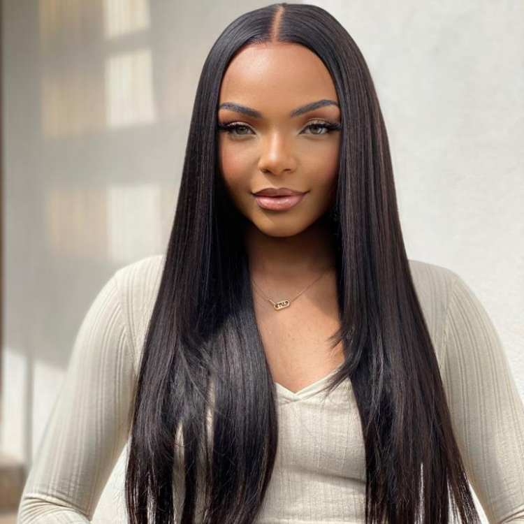 Outlet | Natural Black 5*5 Closure Straight Wigs Middle Part-01