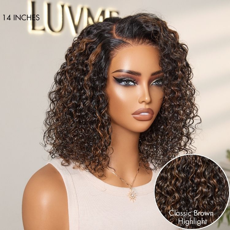 Brown Highlight Wet and Wavy 5x5 Closure Pre-Cut Lace Water Wave Wig Glueless Side Part Human Hair Wig-04