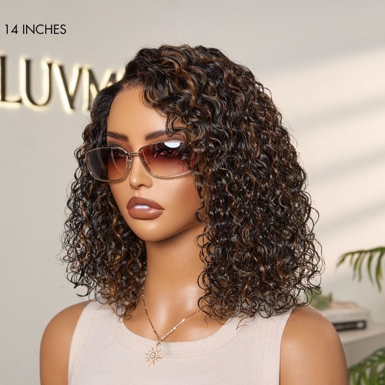 Brown Highlight Wet and Wavy 5x5 Closure Pre-Cut Lace Water Wave Wig Glueless Side Part Human Hair Wig-02