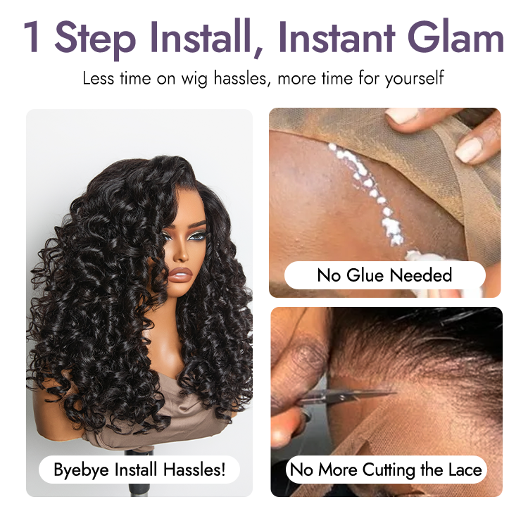 180% Density Bouncy Curls Glueless 5x5 Closure Pre-Cut Lace Layered Curly Wig Breathable Cap-05