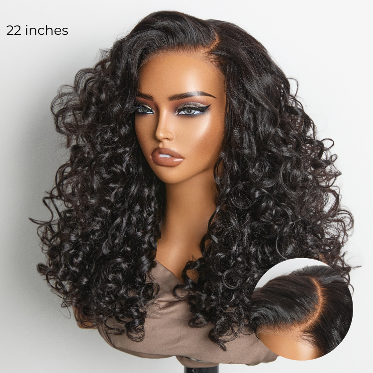 180% Density Bouncy Curls Glueless 5x5 Closure Pre-Cut Lace Layered Curly Wig Breathable Cap-06