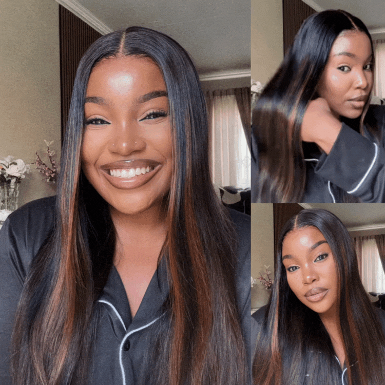 [thandokazii_]'s Special Link PreMax Wigs | Ultra Natural Hairline Brown Highlight & Natural Black Silky Straight Glueless 13x4 Frontal Lace Long Wig Pre-Cut Lace-01