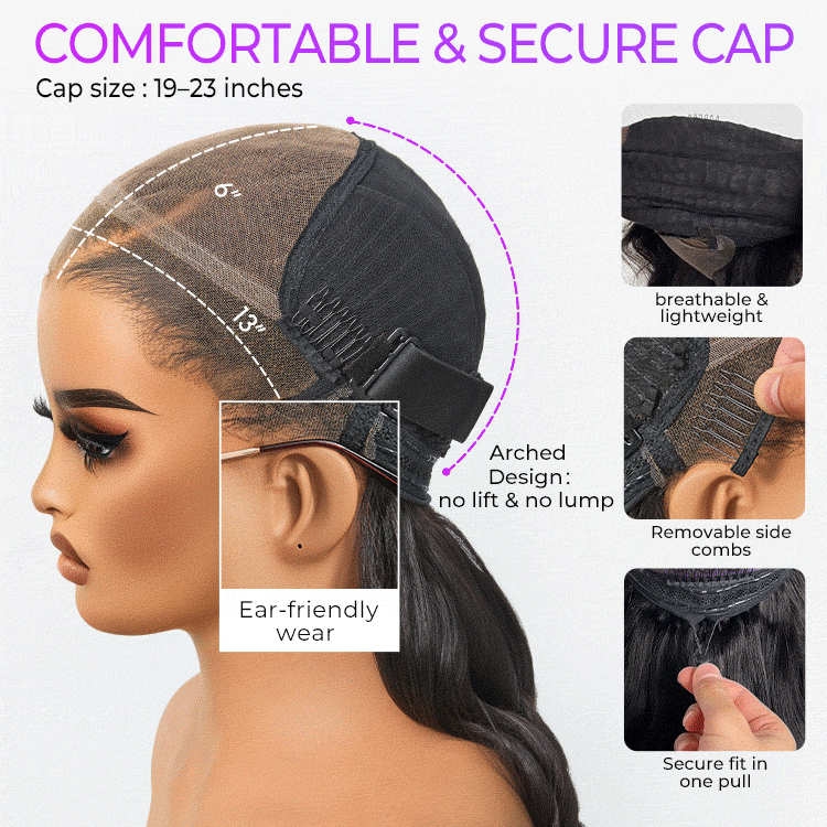 NatureMAX™ 200% Density Loose Wave Glueless 13x6 HD Lace Front Shoulder Length Wig Pre-Cut Lace Flexi-Fit Drawstring Cap-04