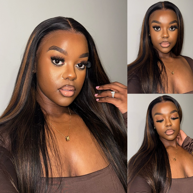 [nottsndelu]'s Special Link PreMax Wigs | Ultra Natural Hairline Brown Highlight & Natural Black Silky Straight Glueless 13x4 Frontal Lace Long Wig Pre-Cut Lace-01