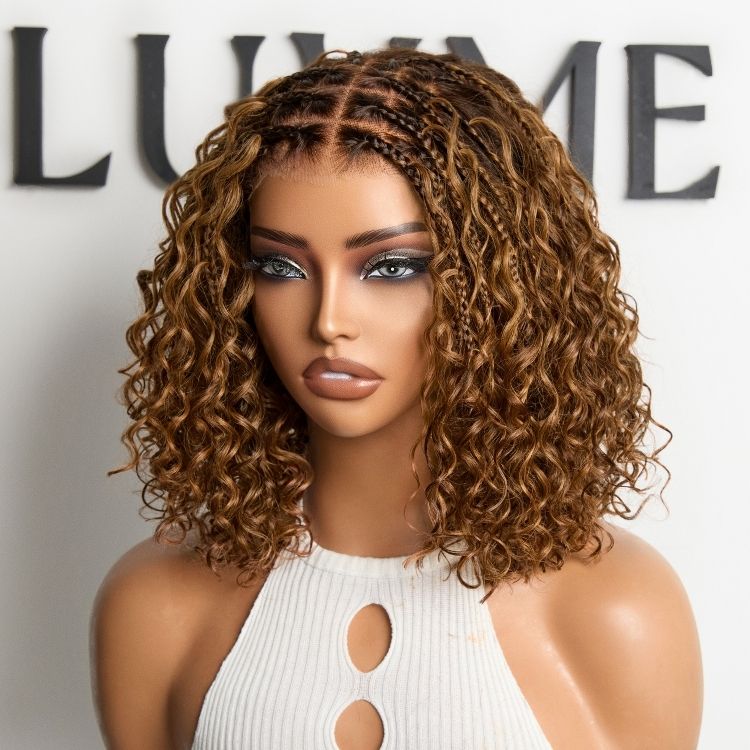 [tshwanelo_zee]'s Special Link Ombre Brown Highlight Boho Braids Deep Curly Glueless 5x5 Closure Pre-Cut Lace Short Curly Wig 100% Human Hair-05