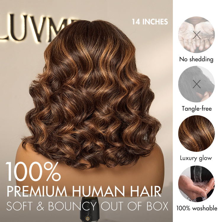 Worth | Elegant Brown Ombre Loose Wave Minimalist HD Lace Glueless Short Wig 100% Human Hair-04