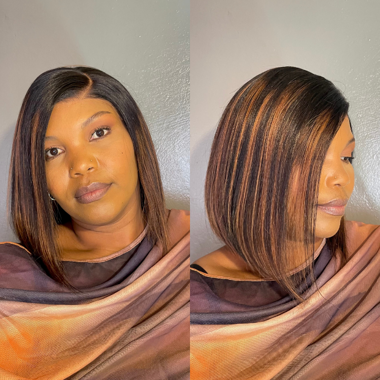 [k_n_q01]'s Special LinkPreMax Wigs | Brown Highlight Silky Blunt Cut Bob Glueless Lace Wig With Pre-Bleached Pre-Plucked Pre-Cut Lace-01