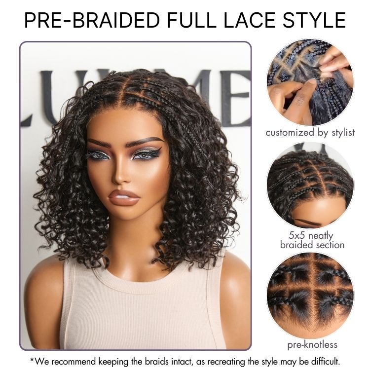 Boho Braids Deep Curly Glueless 5x5 Closure Pre-Cut Lace Short Curly Wig Human Hair-16