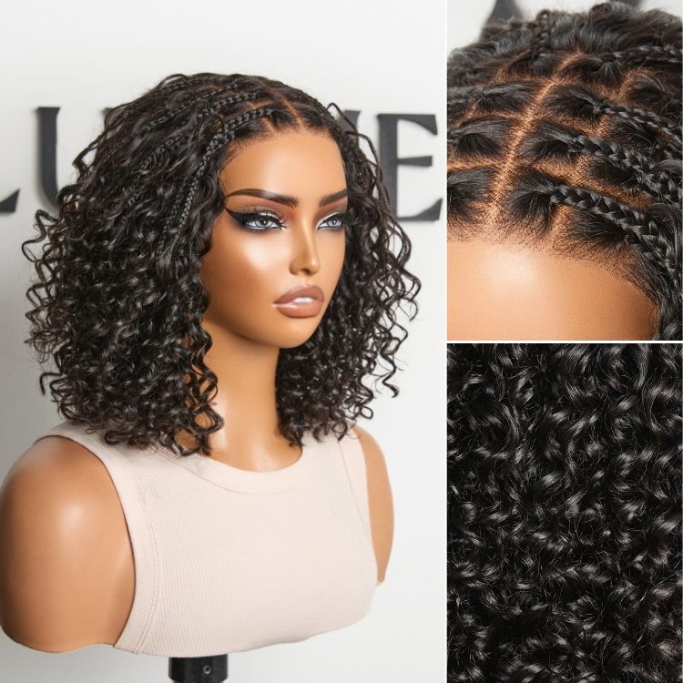 Boho Braids Deep Curly Glueless 5x5 Closure Pre-Cut Lace Short Curly Wig Human Hair-17