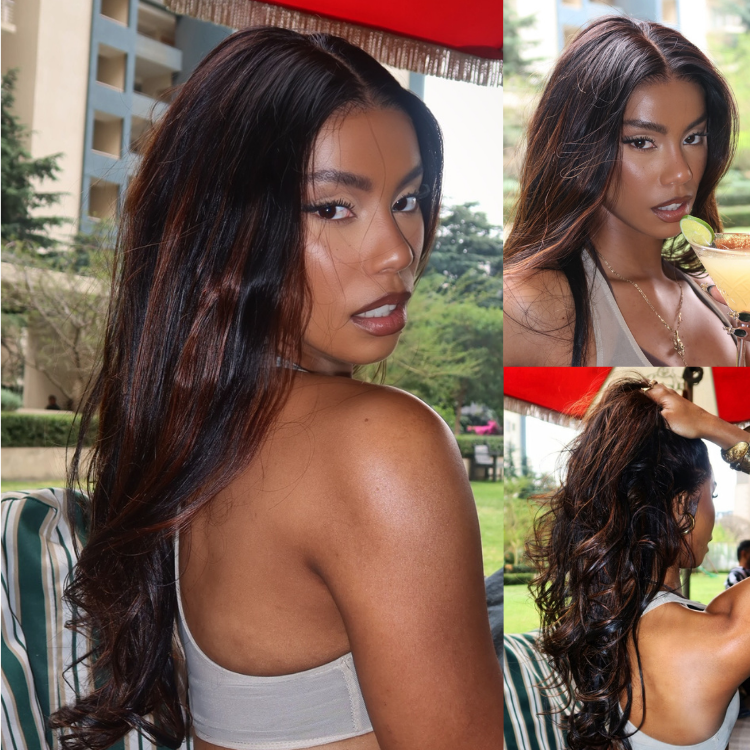 [chelsea_sloan]'s Special Link PreMax Wigs | Ultra Natural Hairline Brown Highlight & Natural Black Silky Straight Glueless 13x4 Frontal Lace Long Wig Pre-Cut Lace-15