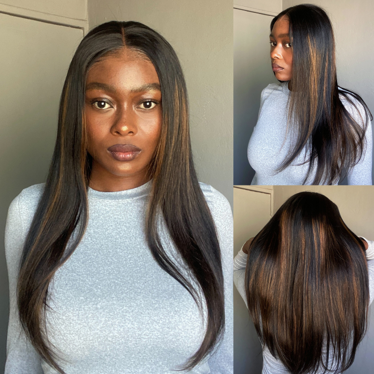 [adeola.mkhari]'s Special Link PreMax Wigs | Ultra Natural Hairline Brown Highlight & Natural Black Silky Straight Glueless 13x4 Frontal Lace Long Wig Pre-Cut Lace-01