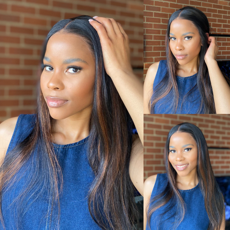[thando.lwethu_x]'s Special Link PreMax Wigs | Ultra Natural Hairline Brown Highlight & Natural Black Silky Straight Glueless 13x4 Frontal Lace Long Wig Pre-Cut Lace-01