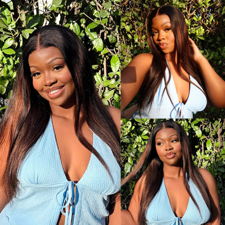 [thulimn]'s Special Link PreMax Wigs | Ultra Natural Hairline Brown Highlight & Natural Black Silky Straight Glueless 13x4 Frontal Lace Long Wig Pre-Cut Lace-01