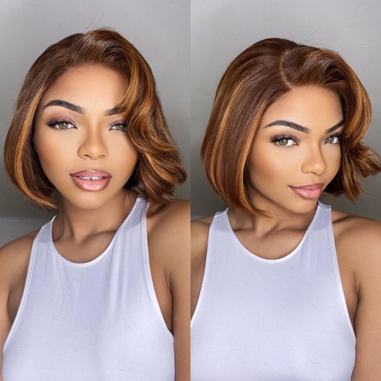 Worth | Toffee Brown Mix Blonde / Natural Black Layered Cut Glueless 5x5 Closure Lace Bob Wig-01