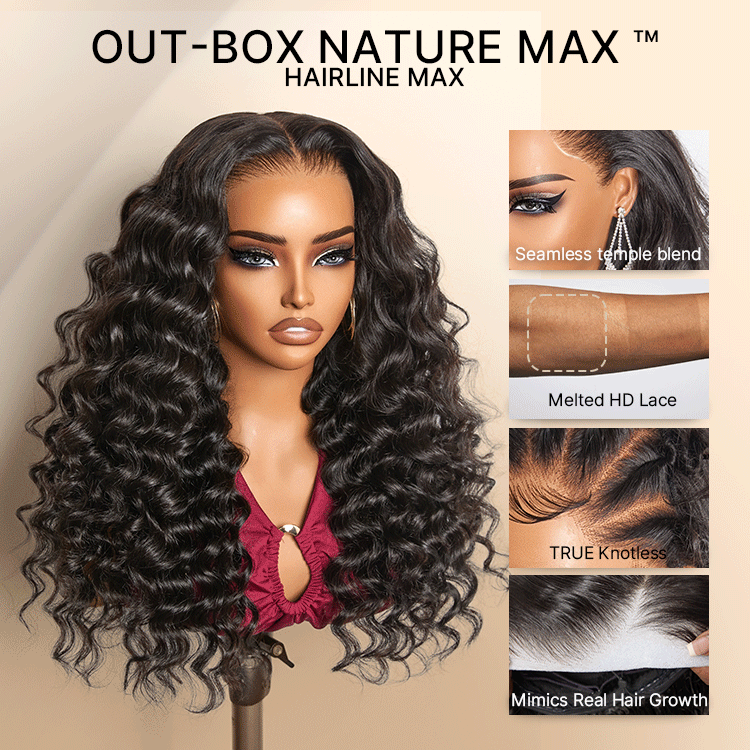 NatureMAX 200% Density Deep Wave Glueless 13x6 HD Lace Front Wig Human Hair Pre-Cut Lace Flexi-Fit Drawstring Cap-02