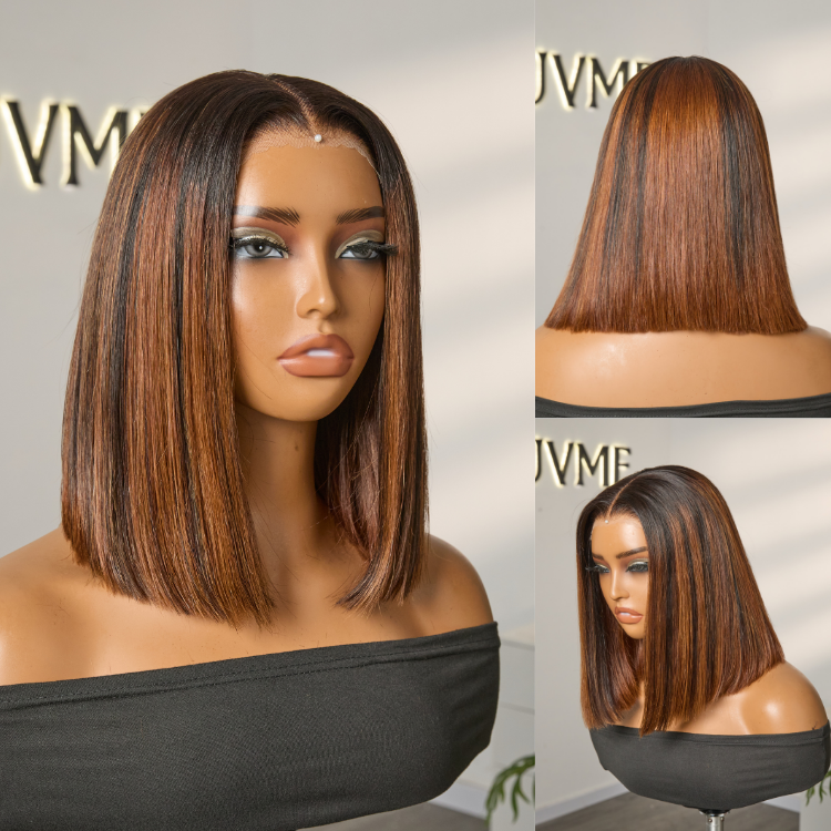 Worth | Brown Highlight 5x5 Closure Lace Bob Wig 100% Human Hair-01