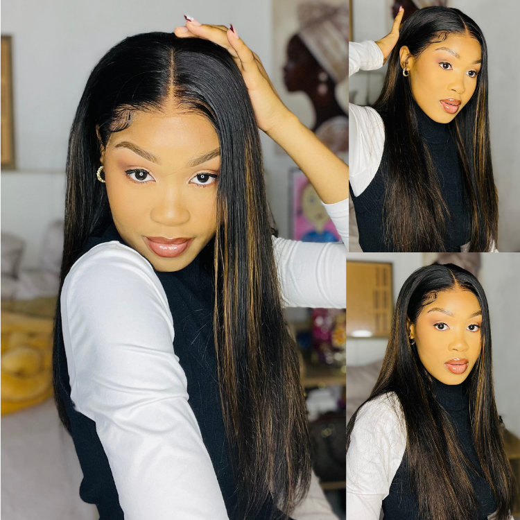 [zoe_mbokazi]'s Special Link PreMax Wigs | Ultra Natural Hairline Brown Highlight & Natural Black Silky Straight Glueless 13x4 Frontal Lace Long Wig Pre-Cut Lace-01