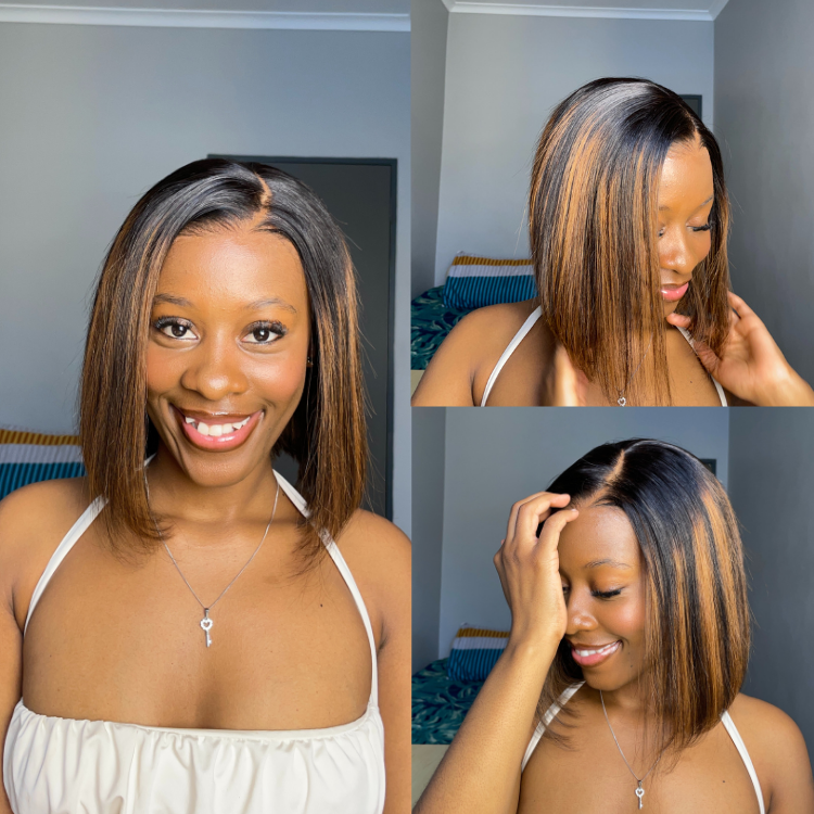 [bongol.bee]'s Special Link PreMax Wigs | Brown Highlight Silky Blunt Cut Bob Glueless Lace Wig With Pre-Bleached Pre-Plucked Pre-Cut Lace-01