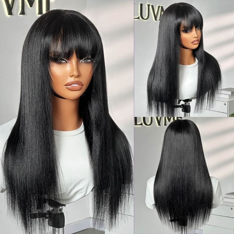 Breathable Cap Yaki Straight Ultra Natural Minimalist Lace Long Wig with Bangs-01