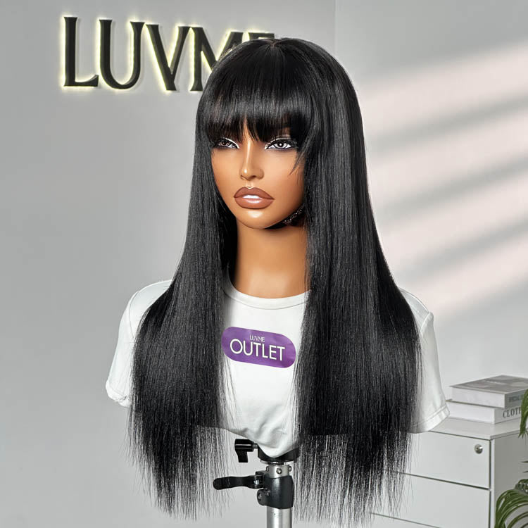 Breathable Cap Yaki Straight Ultra Natural Minimalist Lace Long Wig with Bangs-02