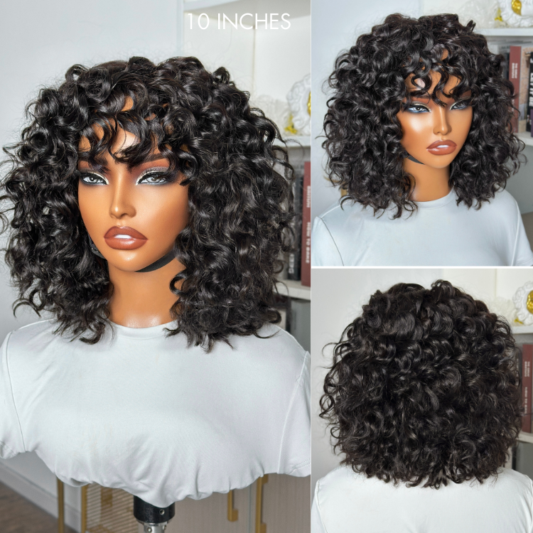 Put On & Go Water Wave No Lace Glueless Short Wig With Bangs 100% Human Hair-07