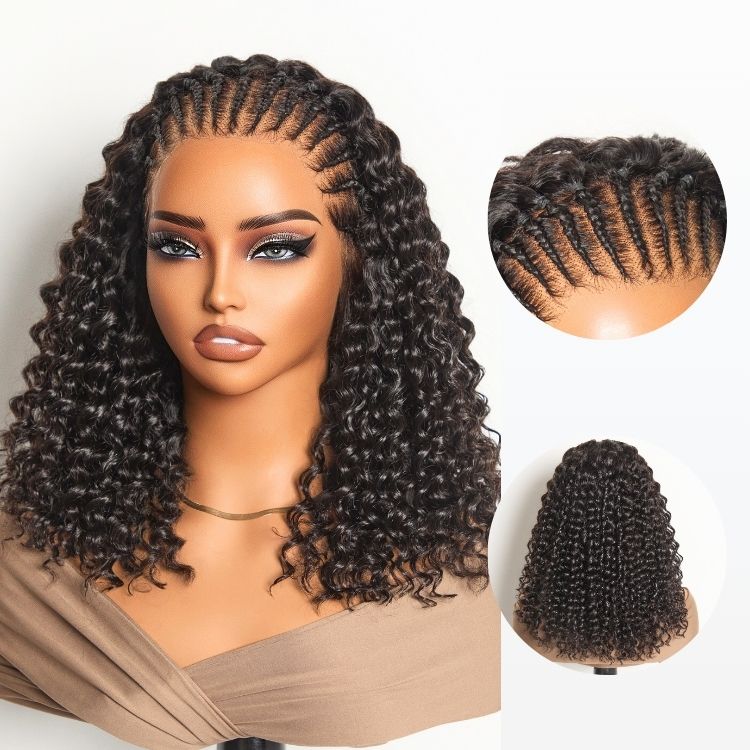 Readitress™ Knotless Fulani Braids Deep Wave Glueless Ear-to-ear 13x4 Frontal HD Lace Wig Human Hair-01