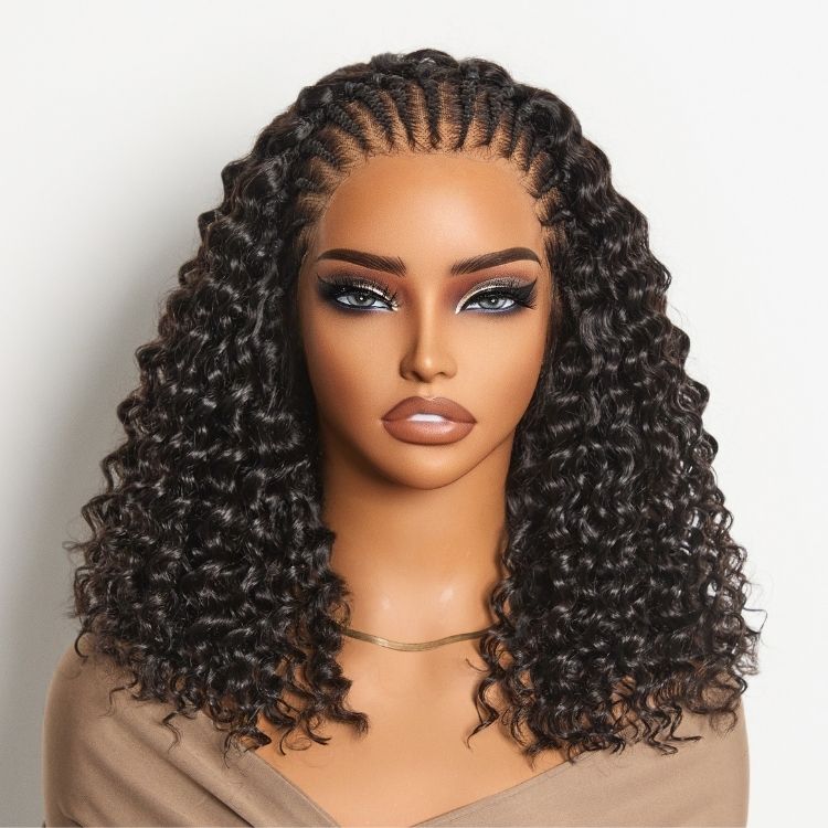 Readitress™ Knotless Fulani Braids Deep Wave Glueless Ear-to-ear 13x4 Frontal HD Lace Wig Human Hair-02