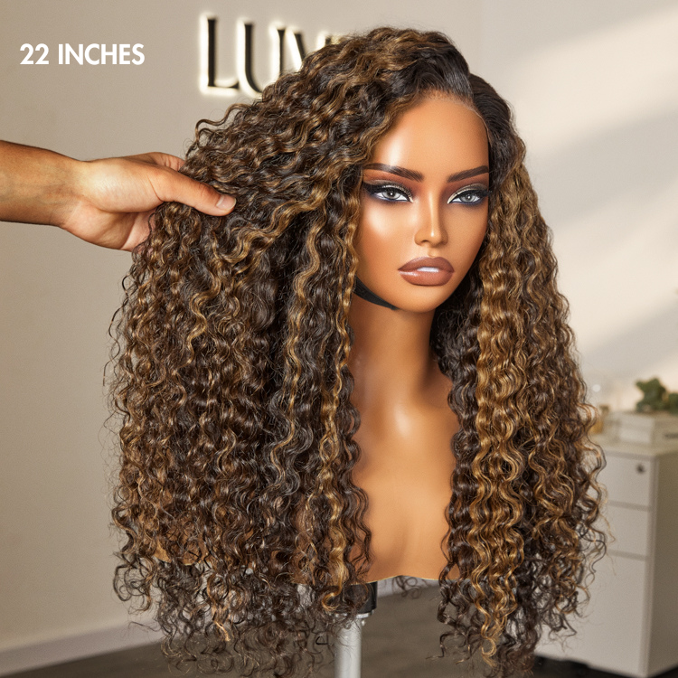 Outlet | Brown Highlights Funmi Curly Glueless 5x5 Closure Lace Curly Wig Beginner Friendly-05