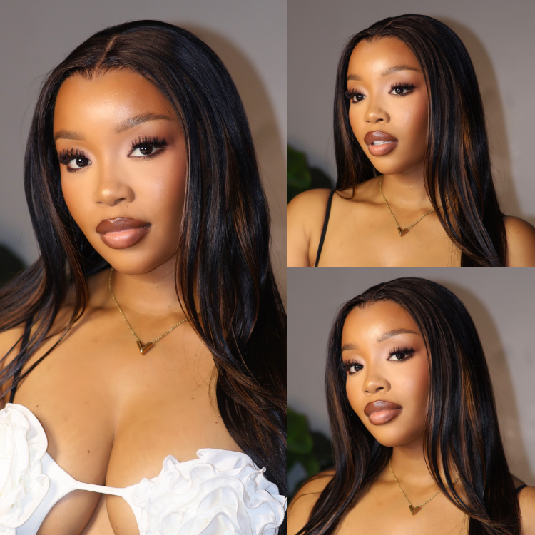 [mbalimkh_]'s Special Link PreMax Wigs | Ultra Natural Hairline Brown Highlight & Natural Black Silky Straight Glueless 13x4 Frontal Lace Long Wig Pre-Cut Lace-01