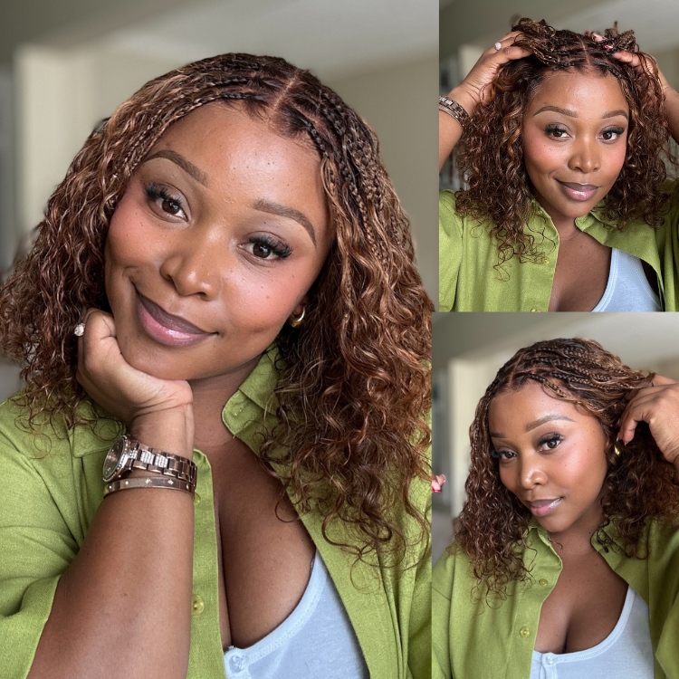 [onela_sigobelwana]'s Special Link Ombre Brown Highlight Boho Braids Deep Curly Glueless 5x5 Closure Pre-Cut Lace Short Curly Wig 100% Human Hair-01