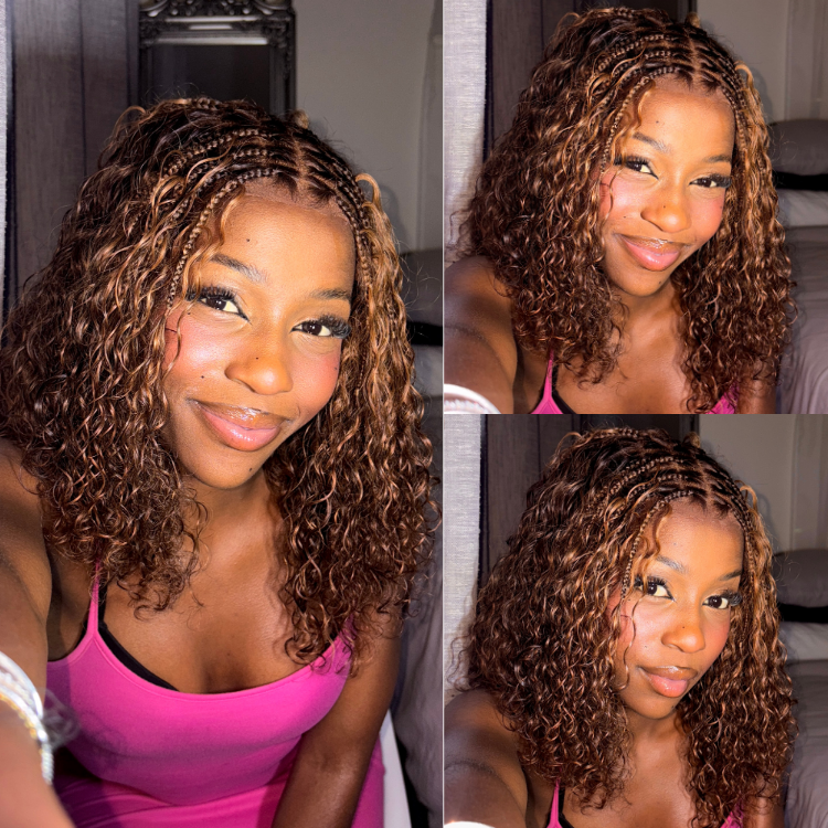 [sibomchunuu]'s Special Link Ombre Brown Highlight Boho Braids Deep Curly Glueless 5x5 Closure Pre-Cut Lace Short Curly Wig 100% Human Hair-01