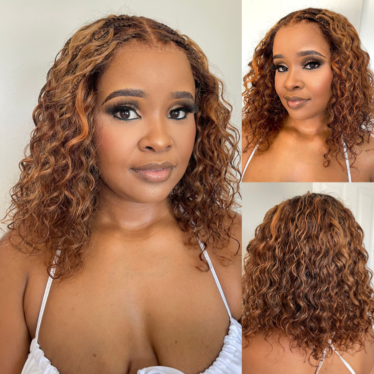 [lihleem_]'s Special Link Ombre Brown Highlight Boho Braids Deep Curly Glueless 5x5 Closure Pre-Cut Lace Short Curly Wig 100% Human Hair-01